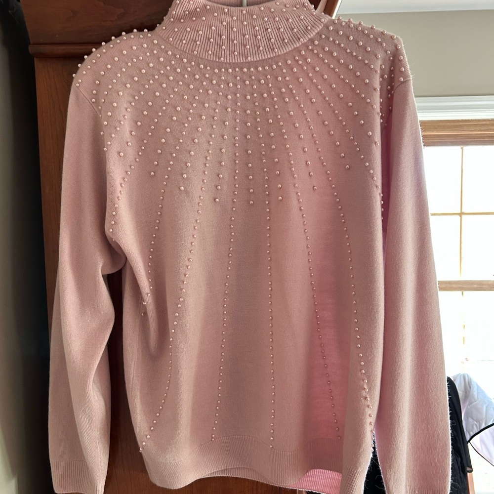 Dressbarn Blush Pearl-Embellished Sweater